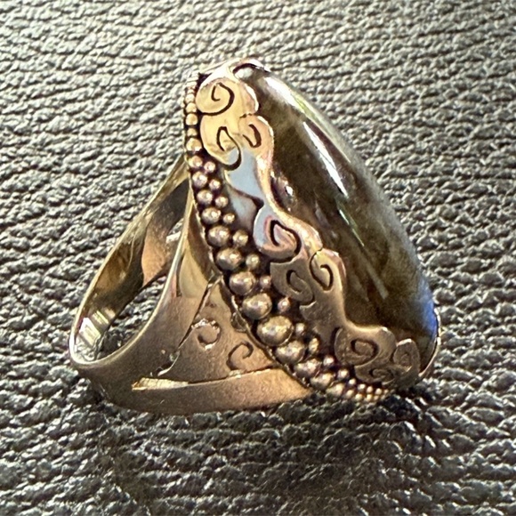 Vintage Sajen Sterling Silver Labradorite Ring – Oval Statement Stone Size 9 - Picture 5 of 7